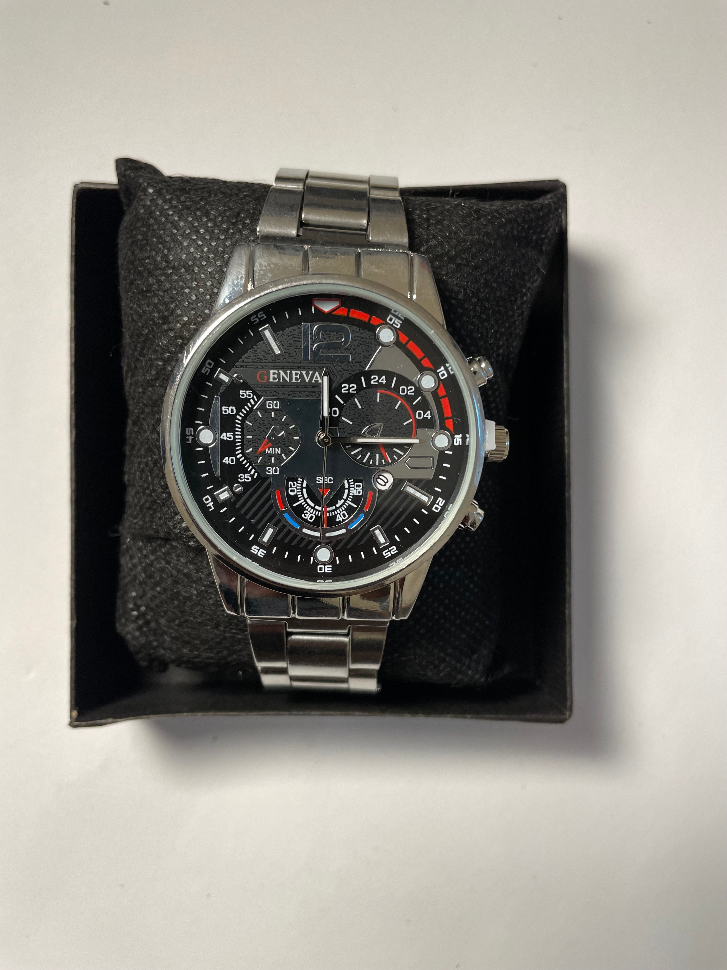Geneva black & silver watch